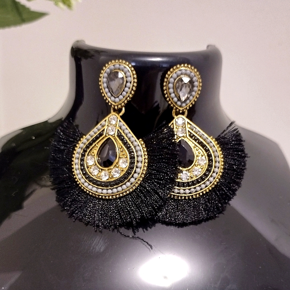 Tassel Black Drop Earrings